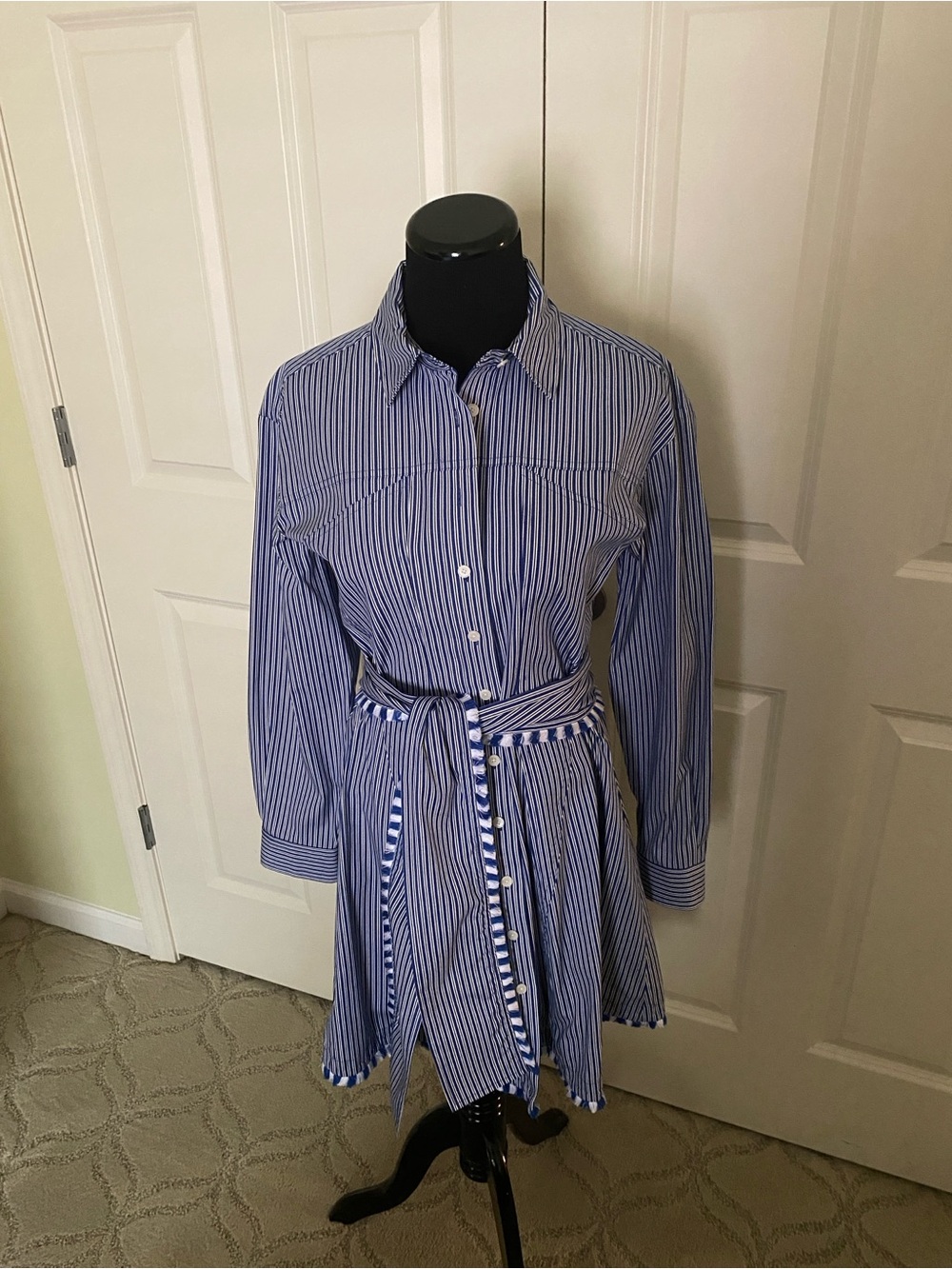 10 Crosby Derek Lam Blue and White Striped Long-Sleeve Shirt Dress